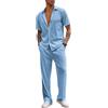 COOFANDY Completo da uomo in 2 pezzi, casual, a maniche corte, con bottoni, camicia da spiaggia estiva e pantaloni larghi