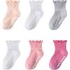 Snegyu 3/5/6 Paia Frilly Principessa Calzini Antiscivolo a Balze Neonato Bambina Calzini con Volant Neonata di Cotone Calze Ragazze Calzini da Pavimento in Tinta Unita Colorati per 0-10 Anni