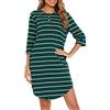 Vlazom Camicia da Notte Donna Cotone a Righe Manica 3/4 con Tasche Lunga Fino Ginocchio，Verde，M