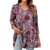 Enmain Maglia Tunica Donna Manica Lunga 3/4 Maglietta Taglie Forti Scollo V Paisley Camicetta Donna Longline Elegante Camicia Comfort Rose, 5XL