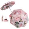 Meichoon UPF50+ Ombrello con una borsetta Protezione UV Portatile Leggero Impermeabile Doppio Strato Parasole Migliorato Antivento Retro Classico Fiore Vintage Stile Donna Viaggio