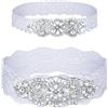 Syhood Set di 2 giarrettiere per sposa da sposa, giarrettiera in pizzo elasticizzato in silicone antiscivolo con strass di cristallo, Argento, Bianco, 17.7 Inch, 16.5 Inch