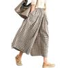 Leyoutx - Pantaloni da Donna in Cotone e Lino, a Gamba Larga, Modello a Palazzo Capri con Elastico in Vita e Fantasia a Quadretti, Marrone caffè., M