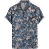PARKLEES - Camicia da uomo in cotone e lino, stile vintage anni 70, modello retrò a maniche corte con bottoni, Blu scuro, S