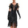 Generico Costume Carnevale Donna,Abito con Frange Abito da Donna Anni 20 retrò Sexy Vestito da Sera Vestito con Paillettes 1920s Gatsby per Carnevale Charleston Festa Tema Sera Cerimonia