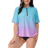 Halcurt Maglietta UV da donna, taglie forti, Rash Guard UPF 50+, protezione solare, da nuoto, ad asciugatura rapida, 1X 4X, Ombré Blu Rosa, XXL plus