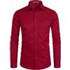 PARKLEES Camicia da uomo a maniche lunghe tinta unita slim fit casual business formale abbottonatura camicie con tasca