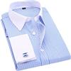 Bewellan A righe per gli uomini francesi gemelli casual camicie a maniche lunghe colletto bianco design camicia smoking da sposa FS11 azzurro asiatico taglia M