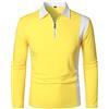 HOOD CREW Polo a maniche lunghe da uomo Camicia da golf Casual a contrasto, Giallo, S