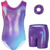 Gogokids Set da ginnastica da bambina, 3 pezzi, body da ginnastica senza maniche con pantaloncini e fascia per capelli, body da danza e ginnastica, con scintillanti, per bambine da 3 a 12 anni