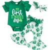 XIXIMAON My First St Patricks Day Outfits Neonato Volant Manica Corta Pagliaccetto Fiocco Elastico Vita Trifoglio Stampa Flare Pantaloni Fascia Set 3 pz