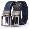 Glamicci Cintura reversibile in vera pelle, unisex, larghezza 33-34 mm, cintura 2 in 1, cinghia regolabile per adattarsi, nero/blu, Medium: Up to 34"Waist Trim to adjust