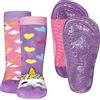 EWERS 2 Paia Ragazze e Bambine calzini antiscivolo cotone calzini, ragazza calzini antiscivolo per Bambina Piccola, motivo unicorno, made in Europe, taglia 18-19