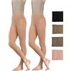 Silky Dance 2 paia di collant da danza senza piedi, 60 denari, confezione multipla senza piedi, per ragazze, bambini, adulti, donne, in nero, marrone chiaro e rosa