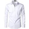PARKLEES Camicia da uomo urbana elegante casual business slim fit a maniche lunghe con bottoni e taschino, bianco, 3XL