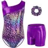 Gogokids - Set da ginnastica a tre pezzi per ragazze, body senza maniche con pantaloncini e fascia, vestito da ginnastica con design a colori scintillanti sfumati, età 3-12 anni, 100(90-100 cm,3-4Y)