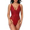 EVELIFE Body Donna Sexy Pizzo Lingerie Teddy Un Pezzo Scollo a V Biancheria Intima Trasparente(Vino Rosso XL)