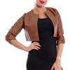 Toocool Giacca Donna Corta Ecopelle Bolero Senza Chiusura Arricciato VB-10381 [XL,Marrone]