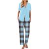 Mrat Pigiama da donna Set di 2 pezzi Set da notte con stampa floreale carino pigiama a maniche corte con risvolto e bottoni camicie pantaloni lunghi tuta estiva pigiama set da salotto con tasche