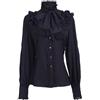 MENGQING Camicette Casual Vintage Victorian Era Gothic Slim Retro Lolita Punk Maniche Lunghe Camicie Lotus Pieghe Top Donne Vestiti-Nero, L