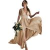 BABYONLINE D.R.E.S.S. Abito da sera chic da matrimonio, festa, cocktail, da donna, elastico, con spacco lungo e schiena scoperta, sexy, oro, 42