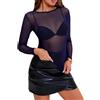 Eisnnu Maglietta Donna Trasparente,Sexy Nero Camicia Mesh Top Trasparente Girocollo Tops Camicette Manica Lunga Maglie Clubwear