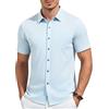 Casey Kevin Camicia Uomo Maniche Corte bambù Estiva Camicie Casual Business con Taschino Regular Fit Bottoni Imitazione Conchiglia