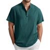 Enlision Camicia Coreano Uomo Lino Manica Corta Maglietta Verde Petrolio Uomo Estive Serafino Senza Collo Leggero Traspirante Eleganti Ampia vestibilità T Shirt Casual Taglia L