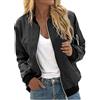 NIULI Giacca Bomber Da Donna Giacche Causali Primaverili Nere Giacca Bomber Leggera Cappotto Con Stampa Floreale Colletto Alla Coreana Capispalla Sportivo Corto Giacca (Color : Noir, Size : XL)