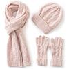 Villand 3 Pezzi Cappelli Sciarpa con Guanti Touchscreen per Uomini e Donne, Set Unisex per il Freddo con Foderato in Pile e Borsa Regalo (Rosa)