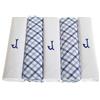 Surf the Shop Confezione da 5 fazzoletti da uomo con iniziali ricamate bianche con bordo in raso e fazzoletti a quadri blu, varie lettere, J, 5 Pack