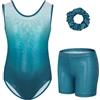 Gogokids Set da ginnastica da bambina, 3 pezzi, body da ginnastica senza maniche con pantaloncini e fascia per capelli, body da danza e ginnastica, con scintillanti, per bambine da 3 a 12 anni