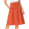 PINTUTU Gonna Estiva Donna Al Ginocchio Cotone E Lino Tinta Unita Gonne Estive Donna Elastico In Vita Boho Gonna Midi Larga A Trapezio Con Tasche Gonne Estive Leggere A Vita Alta Con Coulisse Abito Corto
