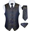 HISDERN Gilet da uomo Paisley floreale jacquard floreale cravatta tasca quadrata fazzoletto vestito set Blu navy