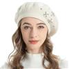 ZLYC Berretto da Donna in Lana Classico Berretto Francese Caldo Berretto Beret, Viticcio Floreale Ricamato Beige, Taglia Unica