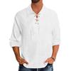 YAOBAOLE Camicia da uomo in lino medievale, vintage, in lino, con lacci, a maniche lunghe, per LARP e festival, 02 bianco, L