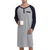 Enjoyoself Maglie Pigiama da Uomo in Cotone Maniche Lunghe Camicie da Notte per Primavera Autunno-Grigio+Blu Marino/M
