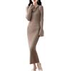 Ailaile Abito in Maglia da Donna, in 100% Lana Merino, a Maniche Lunghe, con Scollo a V, Pullover Autunno Inverno, Taglio Slim, Cammello, L
