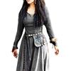 WEITING Abito Medievale da Donna, Manica Lunga, Maxi Vestito Vintage, Stile Fatato Elfico, Abito Rinascimentale Celtico Vichingo Gotico, Abito da Ballo Fantasy - Grigio Scuro, Taglia S