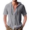 PRIVIMIX Camicia da Uomo Manica Corta con Cappuccio Collo Spiaggia Bottoni Lino Cotone Regolare Shirt Camicie Estive Grigio XL