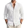EndoraDore - Camicia da uomo in lino e cotone, a maniche lunghe, vestibilità normale, stile casual, top estivo da spiaggia hawaiano, bianco, 3XL