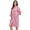 COLORFULLEAF Accappatoio da donna con chiusura lampo, in cotone, leggero, maniche a 3/4, con tasche, XS-2XL