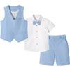 LOLANTA 4PZ Completo Cerimonia Bambino, Ragazzi Paggetto Matrimoni Abito, Bambini Gentiluomo Estate Lino Gilet Pantaloncini Suit Set, Battesimo Prom Compleanno Partywear, Blu Cielo, 11-12 Anni, 160