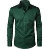 PARKLEES Camicia da uomo urbana elegante casual business slim fit a maniche lunghe con bottoni e taschino, Verde scuro, 3XL