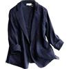 Mywinway Giacche Blazer da Donna Casual Maniche 3/4 Leggere Estive Primaverili in Cotone e Lino, Navy, Medium