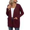 YGJIEGENG Cardigan da donna a maniche lunghe aperto sul davanti cardigan estivo lavorato a maglia leggera capispalla tinta unita, Rosso vinaccia, XXL