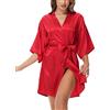 Starblazia Kimono in Raso da Donna Scollo V Sposa da con Cintura Accappatoi e Vestaglia Bride Satin Kimono Donna per Festa della,S,Vino Rosso