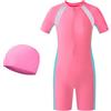 WUDEUI Costume da bagno per bambine con berretto, costume intero per bambini, a maniche corte, costume da bagno modesto per bambini dai 4 ai 12 anni