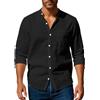 Volemo Camicia in lino, da uomo, a maniche lunghe, senza collo, per il tempo libero, estiva, spiaggia, vestibilità regolare