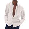 Aro Lora Camicia da Uomo a Maniche Lunghe in Lino Collo Coreana con Bottoni Tinta Unita Elegante Casual da Spiaggia Bianco 4XL